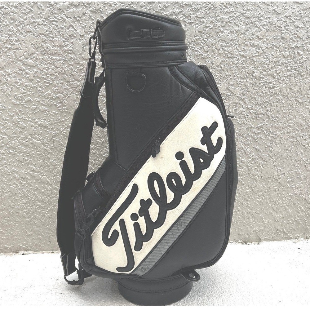 Vintage Titleist Tour Staff Golf Bag 6-Way Black White WITH Matching Rain Hood - Picture 2 of 16